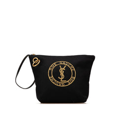 サンローラン リヴゴーシュ クラッチバッグ ポーチ ブラック ウール レザー レディース SAINT LAURENT 【中古】