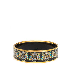 エルメス エマイユGM 七宝焼き タッセル バングル ブラック ゴールド メッキ レディース HERMES 【中古】