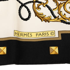 エルメス カレ90 LES CLES 鍵 スカーフ 大判 ブラック アイボリー シルク レディース HERMES 【中古】