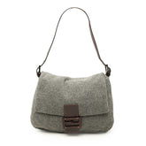 フェンディ マンマバケット ハンドバッグ ワンショルダーバッグ グレー ブラウン ニット レザー レディース FENDI 中古