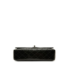 シャネル マトラッセ ココマーク Wフラップ チェーン ショルダーバッグ ブラック シルバー金具 パテントレザー レディース CHANEL 中古
