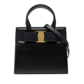 サルヴァトーレフェラガモ ヴァラリボン ハンドバッグ ショルダーバッグ 2WAY ネイビー レザー レディース Salvatore Ferragamo 【中古】