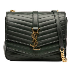 サンローラン ロゴ チェーン ショルダーバッグ グリーン ゴールド レザー レディース SAINT LAURENT 【中古】