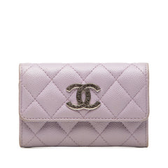 シャネル マトラッセ ココマーク カードケース 名刺入れ パープル キャビアスキン レディース CHANEL 中古