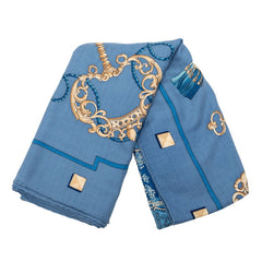 エルメス カレジェアン カレ140 LES CLES THE KEYS RARE 鍵 スカーフ ライトブルー マルチカラー カシミヤ シルク レディース HERMES 【中古】