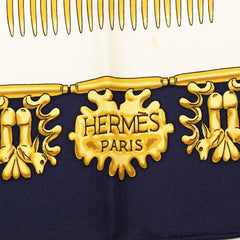 エルメス カレ90 黄金の騎士 LES CAVALIERS D'OR スカーフ ホワイト ネイビー シルク レディース HERMES 【中古】
