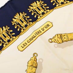 エルメス カレ90 黄金の騎士 LES CAVALIERS D'OR スカーフ ホワイト ネイビー シルク レディース HERMES 【中古】