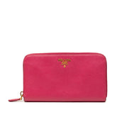 プラダ サフィアーノ ラウンドファスナー 長財布 ピンク レザー レディース PRADA 【中古】