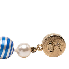 シャネル ココマーク ボーダー ピアス ゴールド ブルー メッキ フェイクパール レディース CHANEL 【中古】