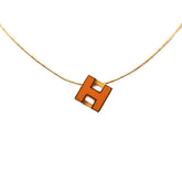 エルメス カージュ ド アッシュ Hキューブ ネックレス ゴールド オレンジ メッキ エナメル レディース HERMES 【中古】