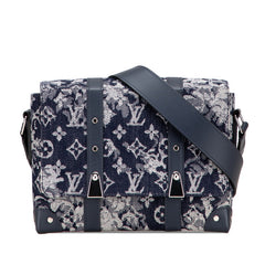 ルイ ヴィトン モノグラム タペストリー トランク メッセンジャーPM メッセンジャーバッグ M57282 ネイビー デニム レザー レディース LOUIS VUITTON 【中古】