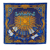 エルメス カレ90 CARPE DIEM 今日一日を楽しむ スカーフ ブルー ゴールド シルク レディース HERMES 【中古】