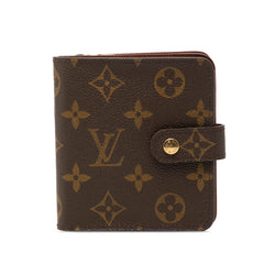 ルイ ヴィトン モノグラム コンパクトジップ 二つ折り財布 M61667 ブラウン PVC レザー レディース LOUIS VUITTON 【中古】