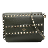 ヴァレンチノ ロックスタッズ 斜め掛け ショルダーバッグ カーキ レザー レディース Valentino 【中古】