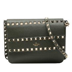 ヴァレンチノ ロックスタッズ 斜め掛け ショルダーバッグ カーキ レザー レディース Valentino 【中古】