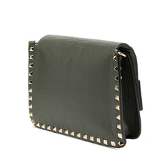 ヴァレンチノ ロックスタッズ 斜め掛け ショルダーバッグ カーキ レザー レディース Valentino 【中古】