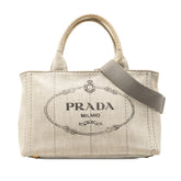 プラダ カナパ ミニ 三角ロゴプレート ハンドバッグ ショルダーバッグ 2WAY 1BG439 グレー キャンバス レディース PRADA 【中古】