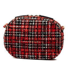 シャネル ココマーク チェーン ショルダーバッグ レッド ブラック ツイード レザー レディース CHANEL 【中古】