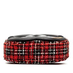 シャネル ココマーク チェーン ショルダーバッグ レッド ブラック ツイード レザー レディース CHANEL 【中古】