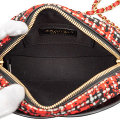 シャネル ココマーク チェーン ショルダーバッグ レッド ブラック ツイード レザー レディース CHANEL 【中古】