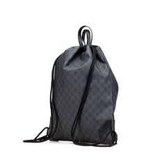 グッチ GGスプリーム シェリーライン ドローストリング リュック バックパック 473872 グレー ブラック PVC レザー レディース GUCCI 【中古】
