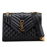 サンローラン YSLロゴ エンヴェロップ ミディアム チェーン ショルダーバッグ 600185 ブラック ゴールド レザー レディース SAINT LAURENT 【中古】