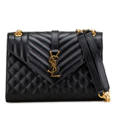 サンローラン YSLロゴ エンヴェロップ ミディアム チェーン ショルダーバッグ 600185 ブラック ゴールド レザー レディース SAINT LAURENT 【中古】