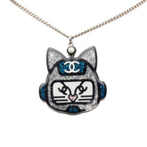シャネル ココマーク キャットロボット シュペット チェーン ペンダント ネックレス 17S刻印 シルバー ブルー プラスチック メタル ラインストーン レディース CHANEL 【中古】