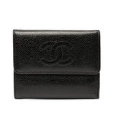 シャネル ココマーク 三つ折り財布 ブラック キャビアスキン レディース CHANEL 【中古】