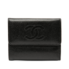 シャネル ココマーク 三つ折り財布 ブラック キャビアスキン レディース CHANEL 【中古】