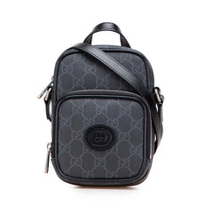グッチ インターロッキングG ショルダーバッグ 672952 ブラック PVC レザー メンズ GUCCI 【中古】