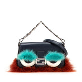 フェンディ バッグバグズ モンスター マイクロバケット ハンドバッグ ショルダーバッグ 2WAY 8M0354 ブラック ブルー レザー ファー レディース FENDI 【中古】