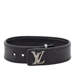 ルイ ヴィトン モノグラム LV スリム シャドウ ブレスレット サイズ19 M4165 ブラック レザー レディース LOUIS VUITTON 【中古】