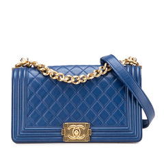 シャネル マトラッセ ボーイシャネル25 ココマーク チェーン ショルダーバッグ ブルー ラムスキン レディース CHANEL 【中古】