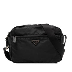 プラダ 三角ロゴプレート ショルダーバッグ ブラック ナイロン レザー レディース PRADA 【中古】
