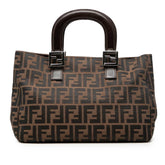 フェンディ ズッカ ハンドバッグ 26329 ブラウン ブラック キャンバス レザー レディース FENDI 【中古】