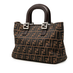 フェンディ ズッカ ハンドバッグ 26329 ブラウン ブラック キャンバス レザー レディース FENDI 【中古】