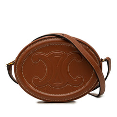 セリーヌ トリオンフ オーバルパース キュイル 斜め掛け ショルダーバッグ ブラウン レザー レディース CELINE 【中古】