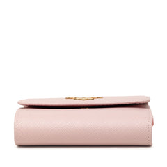 プラダ 三角ロゴプレート 三つ折り財布 1MH025 ピンク サフィアーノレザー レディース PRADA 【中古】