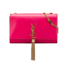 サンローラン ロゴ タッセル チェーン ショルダーバッグ ピンク レザー レディース SAINT LAURENT 【中古】