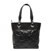 シャネル パリビアリッツトートPM トートバッグ ブラック レザー コーティングキャンバス レディース CHANEL 【中古】