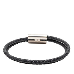 エルメス トゥルニ トレッセ ブレスレット 二連 ブラック シルバー金具 レザー メッキ メンズ HERMES 【中古】