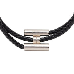 エルメス トゥルニ トレッセ ブレスレット 二連 ブラック シルバー金具 レザー メッキ メンズ HERMES 【中古】