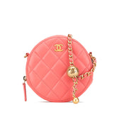 シャネル マトラッセ ココマーク ラウンド チェーン ショルダーバッグ ピンク ラムスキン レディース CHANEL 中古