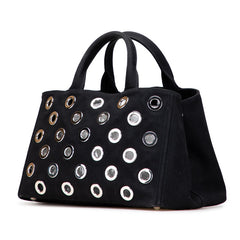 プラダ カナパ グロメット 三角ロゴプレート トートバッグ ショルダーバッグ 2WAY 1BG642 ブラック キャンバス レディース PRADA 【中古】