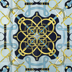 エルメス カレ90 Eperon d’or 黄金の拍車 スカーフ ネイビー ライトブルー マルチカラー シルク レディース HERMES 【中古】