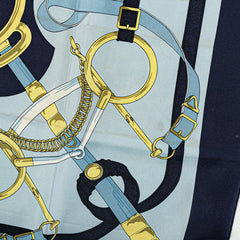 エルメス カレ90 Eperon d’or 黄金の拍車 スカーフ ネイビー ライトブルー マルチカラー シルク レディース HERMES 【中古】