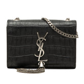 サンローラン YSLロゴ モノグラム ケイト クロコ型押し チェーン ショルダーバッグ ブラック レザー レディース SAINT LAURENT 【中古】