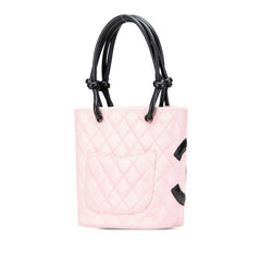 シャネル カンボンライン ココマーク ハンドバッグ トートバッグ ピンク ブラック ラムスキン レディース CHANEL 【中古】
