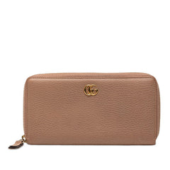 グッチ GGマーモント ラウンドファスナー 長財布 456117 ピンク ベージュ レザー レディース GUCCI 【中古】